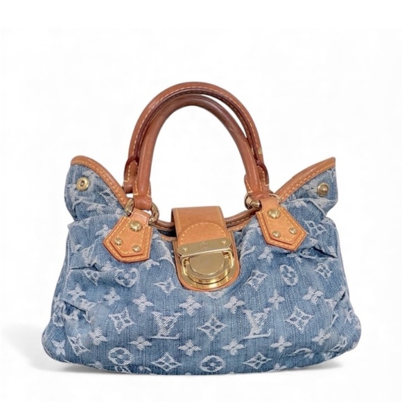 Louis Vuitton Monogram Denim Pleaty Bag Blue Vachetta Trim Handbag with receipt - Picture 17 of 17
